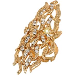 Dtja Long CZ Fire Statement Ring for Women Girls Gold Plated Rhinestone Crystal Filigree Big Exaggerated Band Finger Rings Comfort Fit Fashion Boho Jewelry