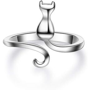 NewZenro Cute Cat Sterling Silver Engagement Open Toe Rings Pet Lovers Dainty Adjustable Finger Promise Statement Band Ring Jewelry Gifts for Birthday Women Teen Girls Kids Daughter