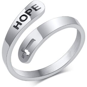 ANIEJUFI Stainless Steel Cross Statement Ring Faith Hope Love Christian Finger Open Rings for Women Girls Inspirational Jewelry Gifts