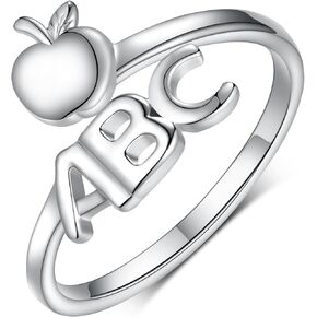 Teacher Gifts Sterling Silver Adjustable Teacher Apple Rings Back to School Teacher Gifts for Women Girls