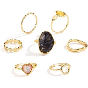 Rrdaily Trendy Stackable Joint Knuckle Midi Finger Rings Sets,Boho Vintage Fashion Aesthetic Ring Pack,Retro Rhinestone Love Stackable Ring for Women Teen Girls Jewelry Gifts