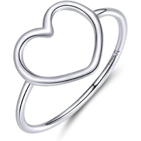 Presentski 925 Sterling Silver Hollow Heart Ring Hollow Love Simple Ring Women's Girl