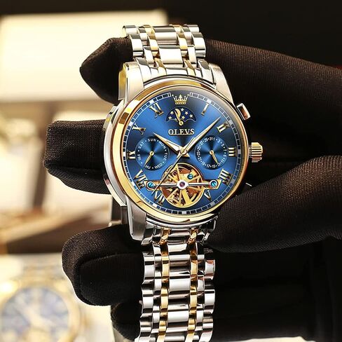 OLEVS Men Watch Automatic Mechanical Skeleton Moon Phase Dress Business Stainless Steel 3AT Waterproof Luminous Men Wrist Watch in Saudi Arabia
