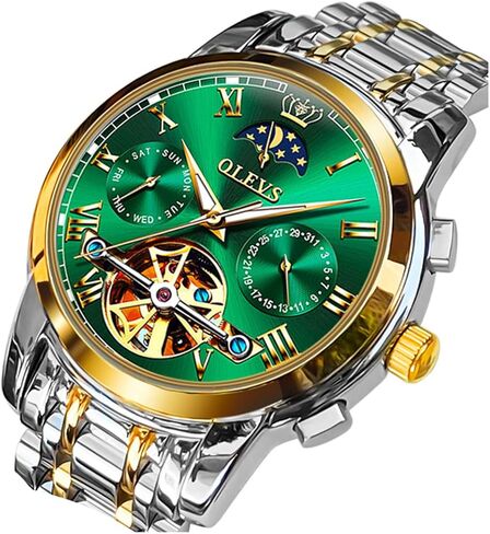 OLEVS Men Watch Automatic Mechanical Skeleton Moon Phase Dress Business Stainless Steel 3AT Waterproof Luminous Men Wrist Watch in Saudi Arabia