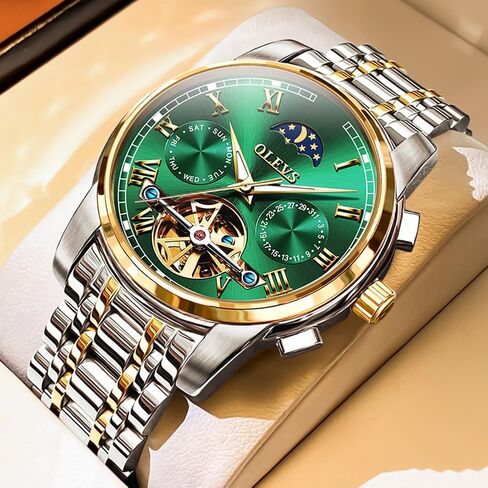 OLEVS Men Watch Automatic Mechanical Skeleton Moon Phase Dress Business Stainless Steel 3AT Waterproof Luminous Men Wrist Watch in Saudi Arabia