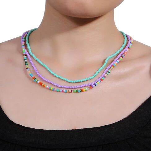 Sevenfly Seed Bead Choker قلادة صغيرة مطرزة بوهو الملونة المختنق سلسلة مجوهرات للنساء والفتيات in Kuwait
