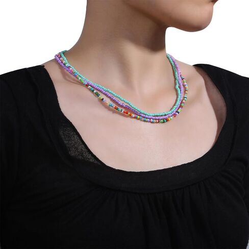 Sevenfly Seed Bead Choker قلادة صغيرة مطرزة بوهو الملونة المختنق سلسلة مجوهرات للنساء والفتيات in Kuwait