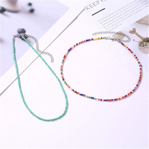 Sevenfly Seed Bead Choker قلادة صغيرة مطرزة بوهو الملونة المختنق سلسلة مجوهرات للنساء والفتيات in Kuwait