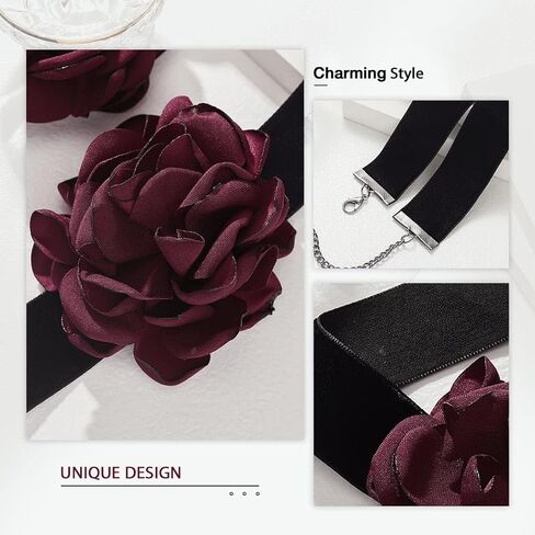 CLOACE القوطية المختنق القلائد الأحمر روز الرقبة مجوهرات أنيقة طوق قلادة قابل للتعديل زي للنساء in Kuwait
