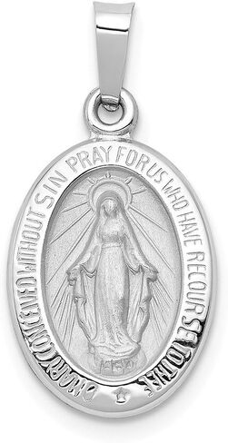 FB JEWELS Solid 14K White Gold Polished And Satin Miraculous Medal Pendant in Saudi Arabia