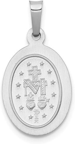 FB JEWELS Solid 14K White Gold Polished And Satin Miraculous Medal Pendant in Saudi Arabia