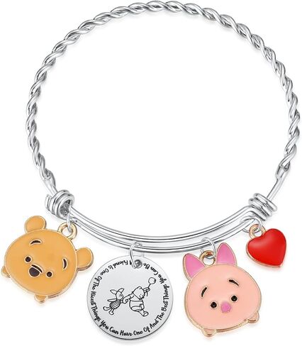 通用 Winnie The Pooh Charms Bangle Piglet Bear Red Heart Bracelet Friendship Gifts for Fans Best Friends Gift - Long Distance Friendship Gifts For BFF Birthday Gifts for Women, BFF, Bestfriend, Besties in Saudi Arabia