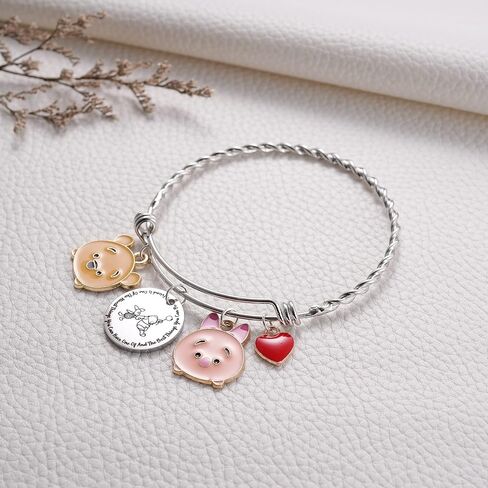 通用 Winnie The Pooh Charms Bangle Piglet Bear Red Heart Bracelet Friendship Gifts for Fans Best Friends Gift - Long Distance Friendship Gifts For BFF Birthday Gifts for Women, BFF, Bestfriend, Besties in Saudi Arabia