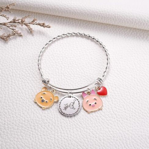 通用 Winnie The Pooh Charms Bangle Piglet Bear Red Heart Bracelet Friendship Gifts for Fans Best Friends Gift - Long Distance Friendship Gifts For BFF Birthday Gifts for Women, BFF, Bestfriend, Besties in Saudi Arabia