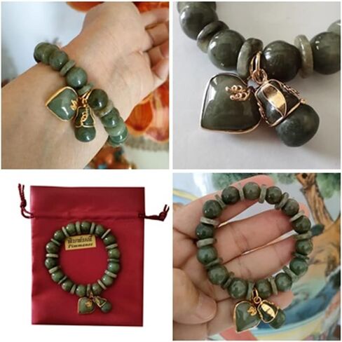 سوار اليشم للنساء الإسورة سحر الخرز الأحجار الكريمة الطبيعية مع قلادة الأحجار الكريمة الحب القلب والقرع محظوظ نجاح الازدهار التايلاندي القوي في تجارة الحياة in Kuwait