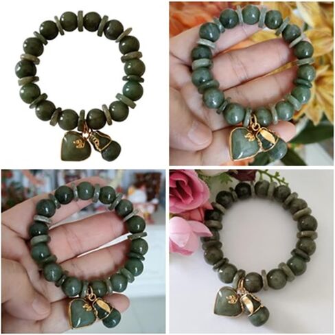 سوار اليشم للنساء الإسورة سحر الخرز الأحجار الكريمة الطبيعية مع قلادة الأحجار الكريمة الحب القلب والقرع محظوظ نجاح الازدهار التايلاندي القوي في تجارة الحياة in Kuwait