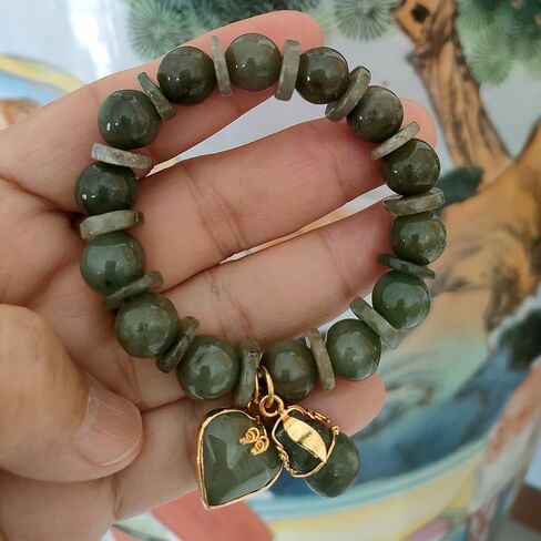 سوار اليشم للنساء الإسورة سحر الخرز الأحجار الكريمة الطبيعية مع قلادة الأحجار الكريمة الحب القلب والقرع محظوظ نجاح الازدهار التايلاندي القوي في تجارة الحياة in Kuwait