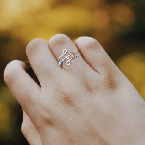 خاتم شاكرا للنساء والبنات، هدايا عيد الميلاد والكريسماس للابنة والصديقة، خواتم تخفيف التوتر، خواتم خرز دوارة، صغير، زنك، بدون احجار كريمة in Kuwait