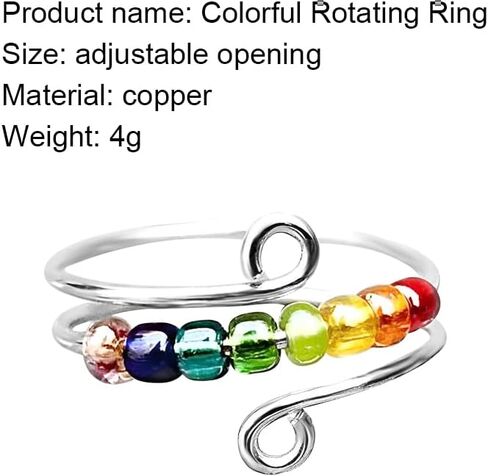 خاتم شاكرا للنساء والبنات، هدايا عيد الميلاد والكريسماس للابنة والصديقة، خواتم تخفيف التوتر، خواتم خرز دوارة، صغير، زنك، بدون احجار كريمة in Kuwait