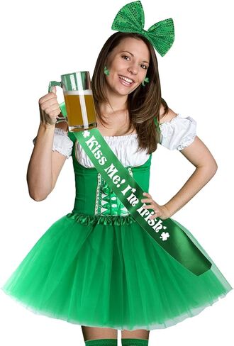 إكسسوارات يوم القديس باتريك للنساء من إيريش بارادايس مجموعة أزياء شامروك ترتر عصابة رأس سانت باتريك توتو القرط البرسيم الجوارب مخطط سانت باتريك هدايا حفلة القديس باتريك 5 قطع in Kuwait