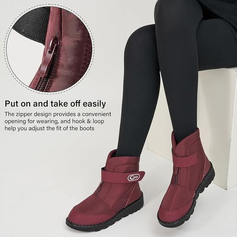أحذية الثلوج النسائية الشتوية من Atoshopce: أحذية مريحة مبطنة بالفرو الدافئ للكاحل بسحاب وحلقة ربط مضادة للماء للنساء في الهواء الطلق in Kuwait