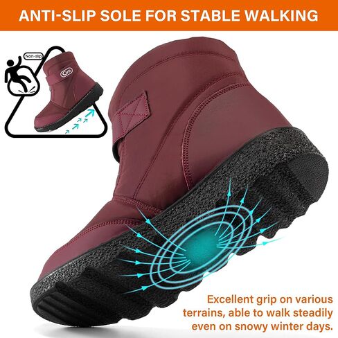 أحذية الثلوج النسائية الشتوية من Atoshopce: أحذية مريحة مبطنة بالفرو الدافئ للكاحل بسحاب وحلقة ربط مضادة للماء للنساء في الهواء الطلق in Kuwait