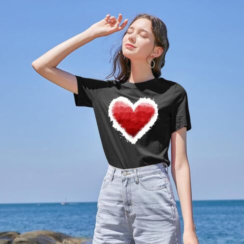 تي شيرت Be Mine Valentine Day تي شيرت نسائي برسومات قلب قوس قزح وأكمام قصيرة كاجوال هدية عيد الحب in Kuwait