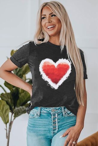 تي شيرت Be Mine Valentine Day تي شيرت نسائي برسومات قلب قوس قزح وأكمام قصيرة كاجوال هدية عيد الحب in Kuwait