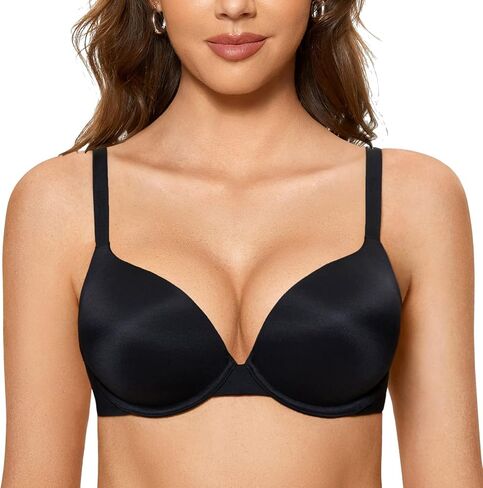 DOBREVA Women's Push Up Bra Plunge Full Coverage T Shirt Bras Comfortable Padded Underwire in Saudi Arabia