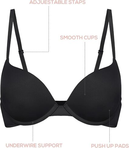 DOBREVA Women's Push Up Bra Plunge Full Coverage T Shirt Bras Comfortable Padded Underwire in Saudi Arabia
