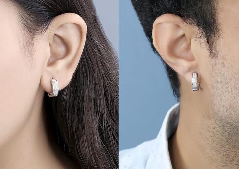 مجموعة Dazzlingrock حلق دائري صغير مرصع بالألماس للجنسين بصفين مزدوجين قطعة واحدة فقط من الفضة الإسترليني 925 in Saudi Arabia
