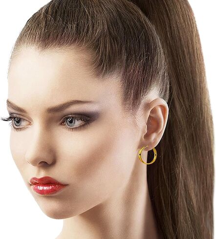 أقراط Galaxy Gold GG من الذهب الأصفر الخالص عيار 14 قيراط بحلقة لا نهاية لها بقياس 2 مم/سمك متوفرة بأقطار متعددة - in Kuwait