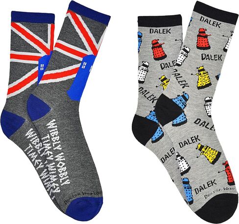 Everything Legwear Doctor Who Crew Socks (2 Pair Pack) - TARDIS, Dalek - One Size Fits Most in Saudi Arabia