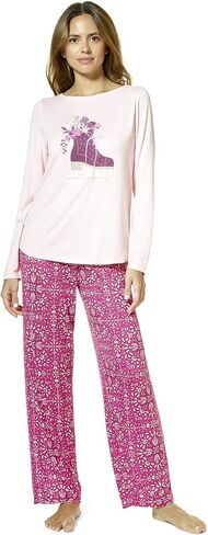 HUE Women’s Brushed Loose Knit Holiday & Winter 2 Piece Pajama Gift Set – Includes Soft PJ Top & Printed PJ Pant in Saudi Arabia