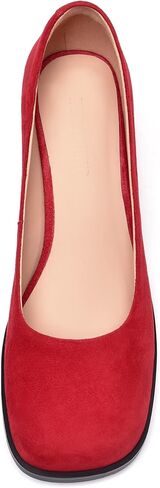 حذاء نسائي من FEMSTEP مصنوع من الجلد السويدي بمقدمة مربعة سهل الارتداء وكعب منخفض مكتنز لطيف مقاس 2.2 بوصة in Kuwait