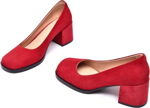 حذاء نسائي من FEMSTEP مصنوع من الجلد السويدي بمقدمة مربعة سهل الارتداء وكعب منخفض مكتنز لطيف مقاس 2.2 بوصة in Kuwait