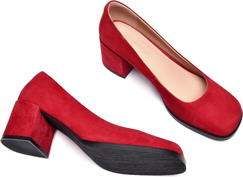 حذاء نسائي من FEMSTEP مصنوع من الجلد السويدي بمقدمة مربعة سهل الارتداء وكعب منخفض مكتنز لطيف مقاس 2.2 بوصة in Kuwait