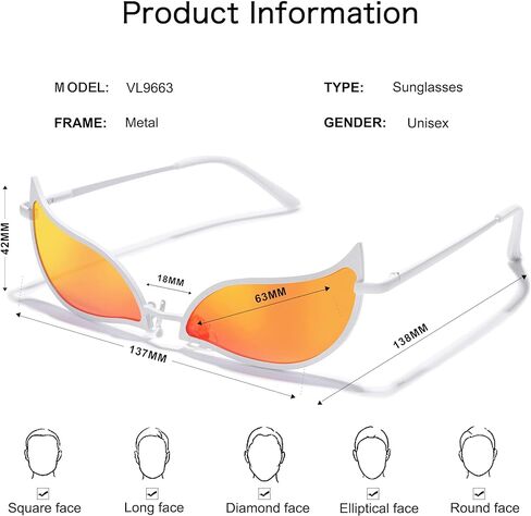 نظارات فانلينكر أنيمي دوفلامينجو قطعة واحدة جوكر كوسبلاي إكسسوارات النظارات الشمسية UV400 إطار معدني أبيض VL9663 in Kuwait