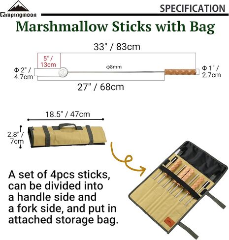 CAMPINGMOON Telescopic Barbecue Fork Marshmallow Sticks 4-Pack for Grilling BBQ 33-inch Length 304 Stainless Steel MK-4 in Saudi Arabia