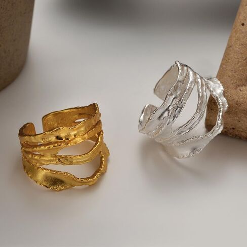 AMAROUGE Overlapping Chunky Gold Rings for Women Boho Hammered Crisscross Adjustable Statmente Finger Ring Trendy Jewelry in Kuwait