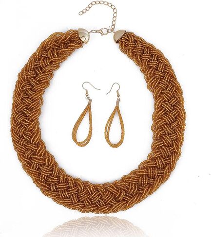 بيان خمر متعدد الطبقات البذور سلسلة من الخرز المختنق قلادة قلادة أقراط مجموعة الراتنج الخرز مريلة اليدوية للفتيات والنساء in Kuwait