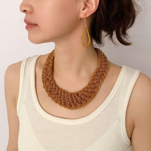 بيان خمر متعدد الطبقات البذور سلسلة من الخرز المختنق قلادة قلادة أقراط مجموعة الراتنج الخرز مريلة اليدوية للفتيات والنساء in Kuwait