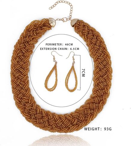 بيان خمر متعدد الطبقات البذور سلسلة من الخرز المختنق قلادة قلادة أقراط مجموعة الراتنج الخرز مريلة اليدوية للفتيات والنساء in Kuwait