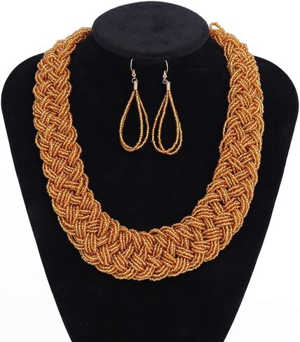 بيان خمر متعدد الطبقات البذور سلسلة من الخرز المختنق قلادة قلادة أقراط مجموعة الراتنج الخرز مريلة اليدوية للفتيات والنساء in Kuwait