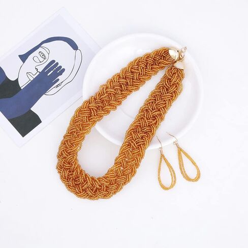 بيان خمر متعدد الطبقات البذور سلسلة من الخرز المختنق قلادة قلادة أقراط مجموعة الراتنج الخرز مريلة اليدوية للفتيات والنساء in Kuwait