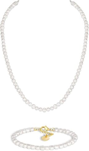 showii الأبيض المياه العذبة مثقف اللؤلؤ قلادة للنساء حقيقية أساور اللؤلؤ الطبيعي المختنق قلادة 14 كيلو الذهب الحقيقي مطلي سلسلة سوار مجموعة قابل للتعديل هدية للفتيات in Kuwait