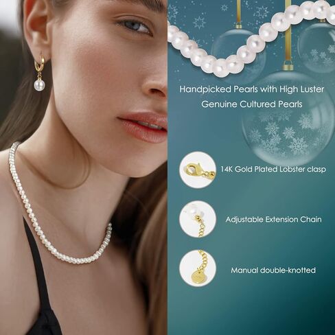 showii الأبيض المياه العذبة مثقف اللؤلؤ قلادة للنساء حقيقية أساور اللؤلؤ الطبيعي المختنق قلادة 14 كيلو الذهب الحقيقي مطلي سلسلة سوار مجموعة قابل للتعديل هدية للفتيات in Kuwait