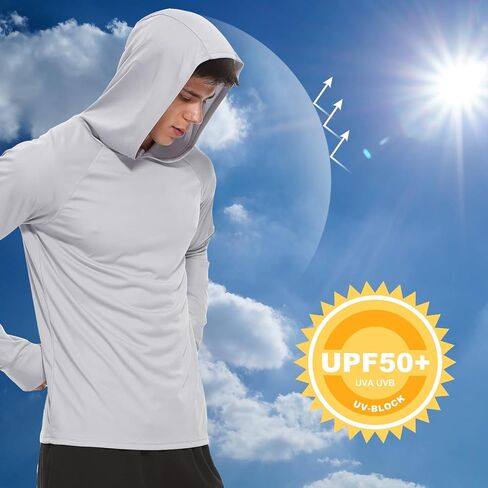 قمصان رجالية بعامل حماية من أشعة الشمس 50+ للحماية من الشمس وأكمام طويلة، خفيفة الوزن لصيد الأسماك والجري والمشي لمسافات طويلة في الهواء الطلق ورياضية على الشاطئ in Kuwait