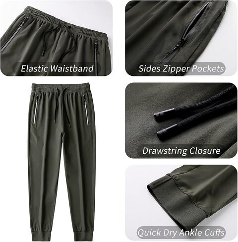 Ancient Star Mens Lightweight Joggers Sweatpants with Zipper Pocket Athletic Quick Dry Pants for Workout Running in Kuwait