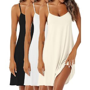 Huukeay 3 Pack Women's Nightgown Racerback Sleepwear Women Sleeveless Nightdress V Neck Nightshirt Womens Chemise Pajama